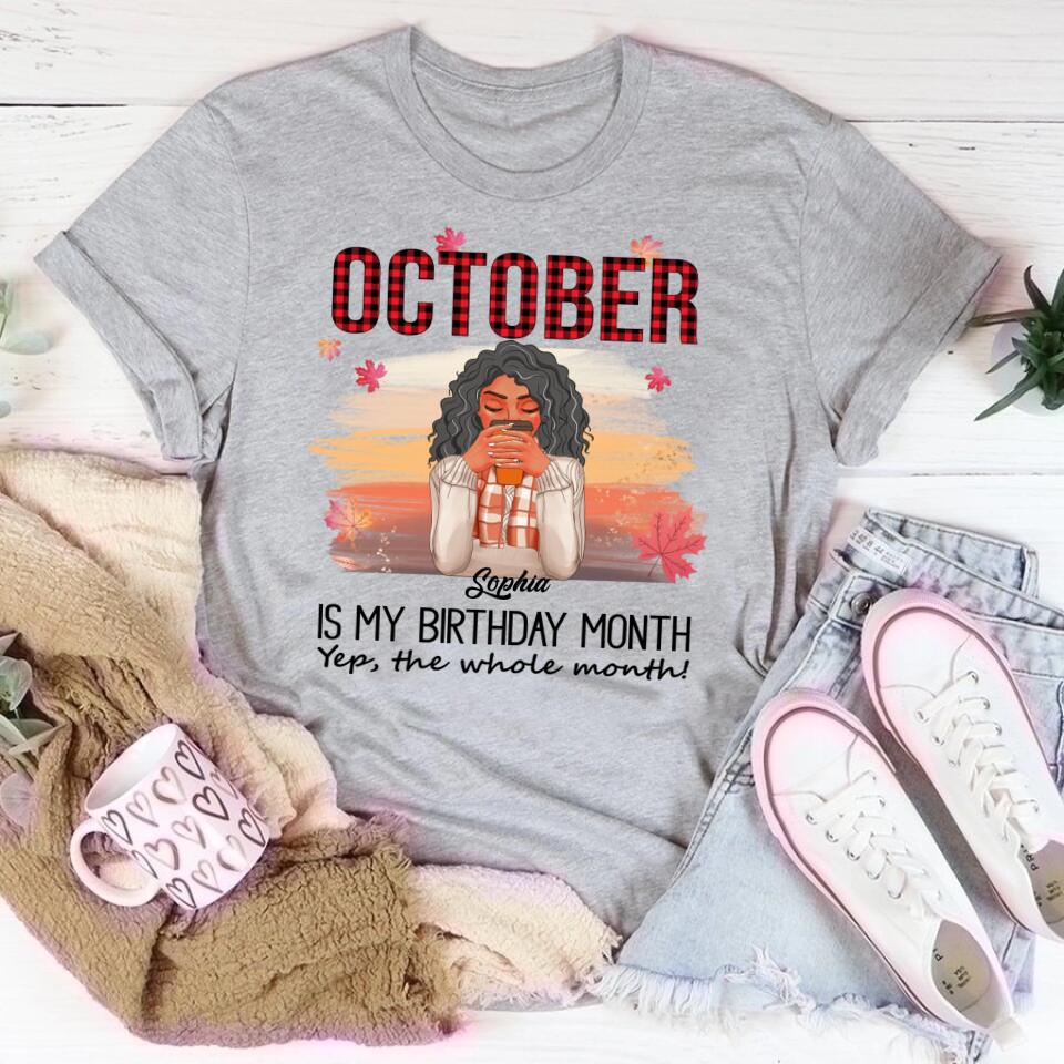 Custom October Birthday Shirt For Woman, Queens are Born In October Gifts, Melanin Afro Woman Shirt, Black Girl Tee, Afro Queen Gift