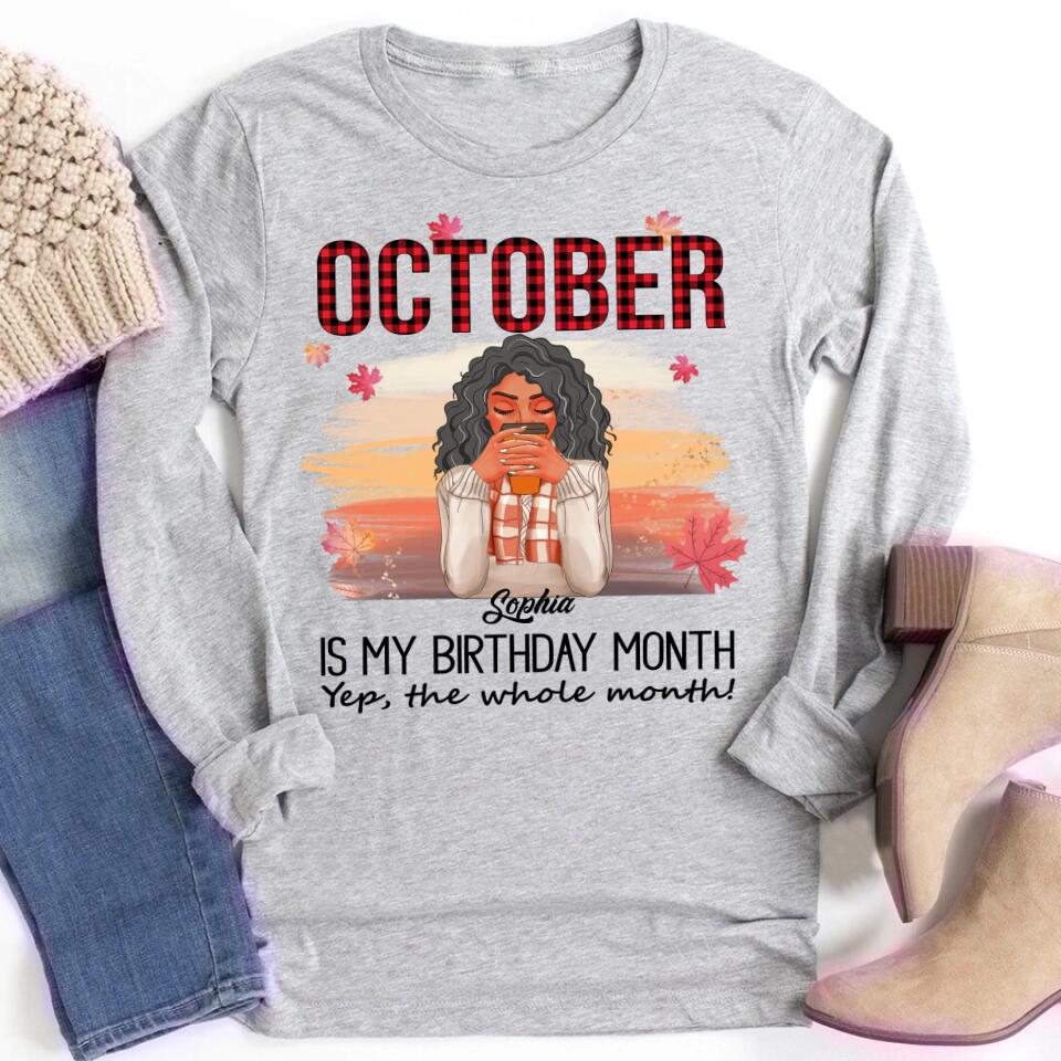 Custom October Birthday Shirt For Woman, Queens are Born In October Gifts, Melanin Afro Woman Shirt, Black Girl Tee, Afro Queen Gift