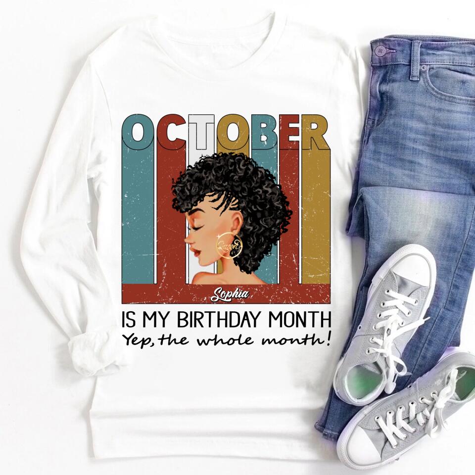 Custom October Birthday Shirt For Woman, Queens are Born In October Gifts, Melanin Afro Woman Shirt, Black Girl Tee, Afro Queen Gift