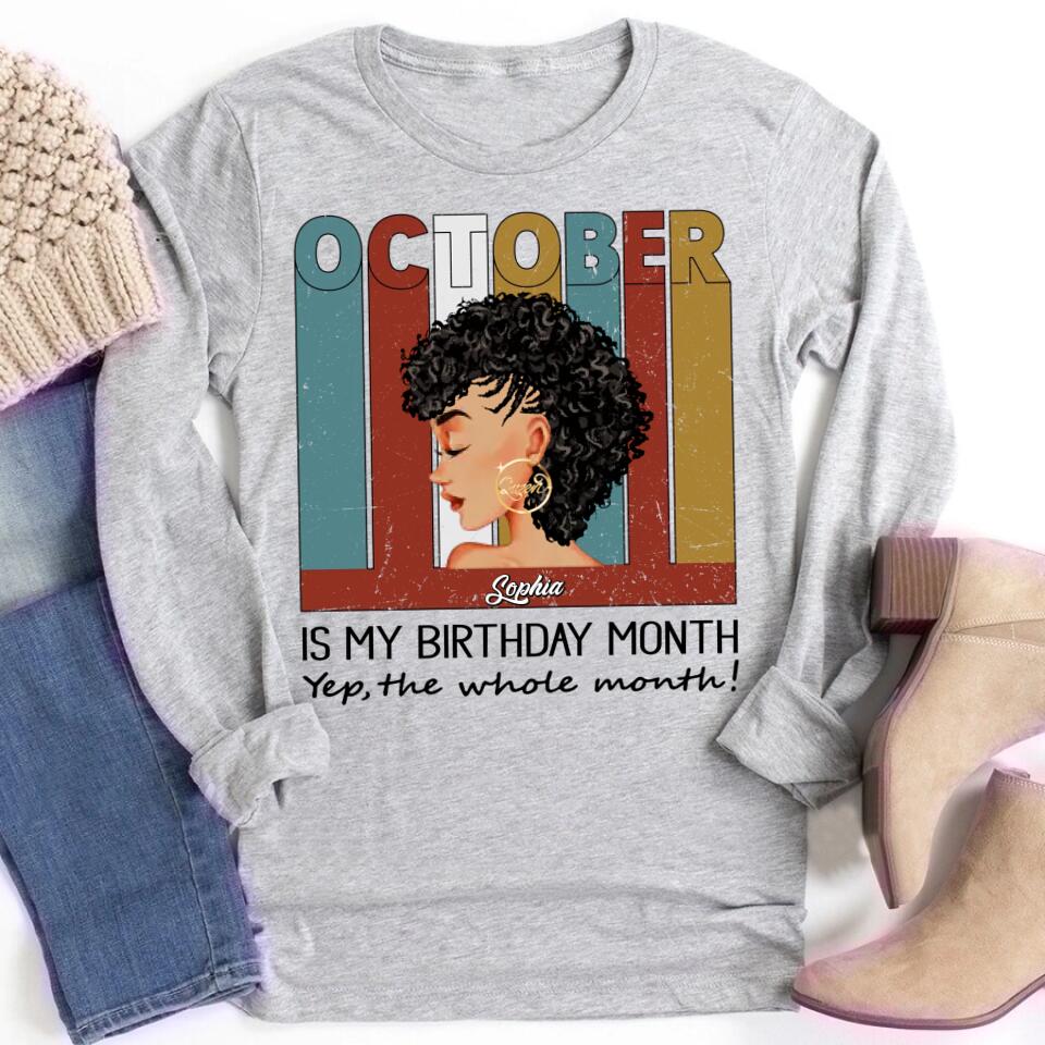Custom October Birthday Shirt For Woman, Queens are Born In October Gifts, Melanin Afro Woman Shirt, Black Girl Tee, Afro Queen Gift