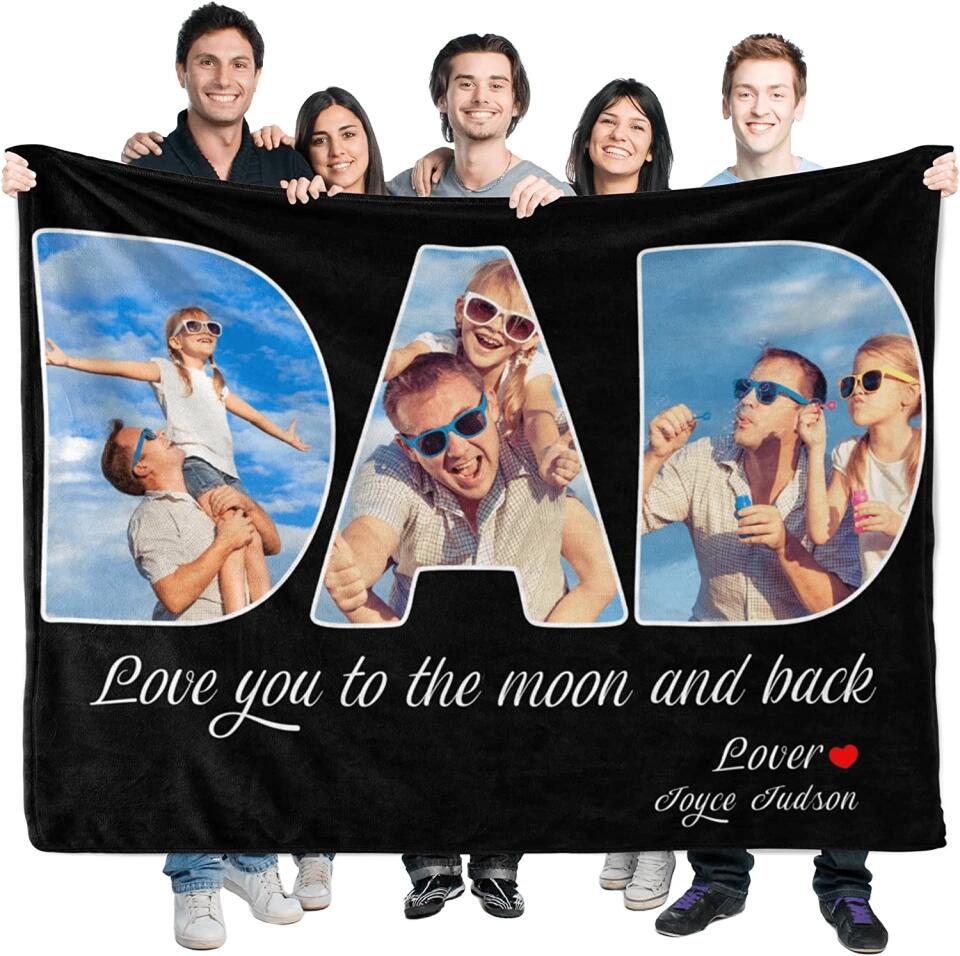 Custom Blanket with Photo Gifts for Dad,Personalized Blanket Father's Day from Daughter Son,Customized Photo Collage Fathers Blankets Husband