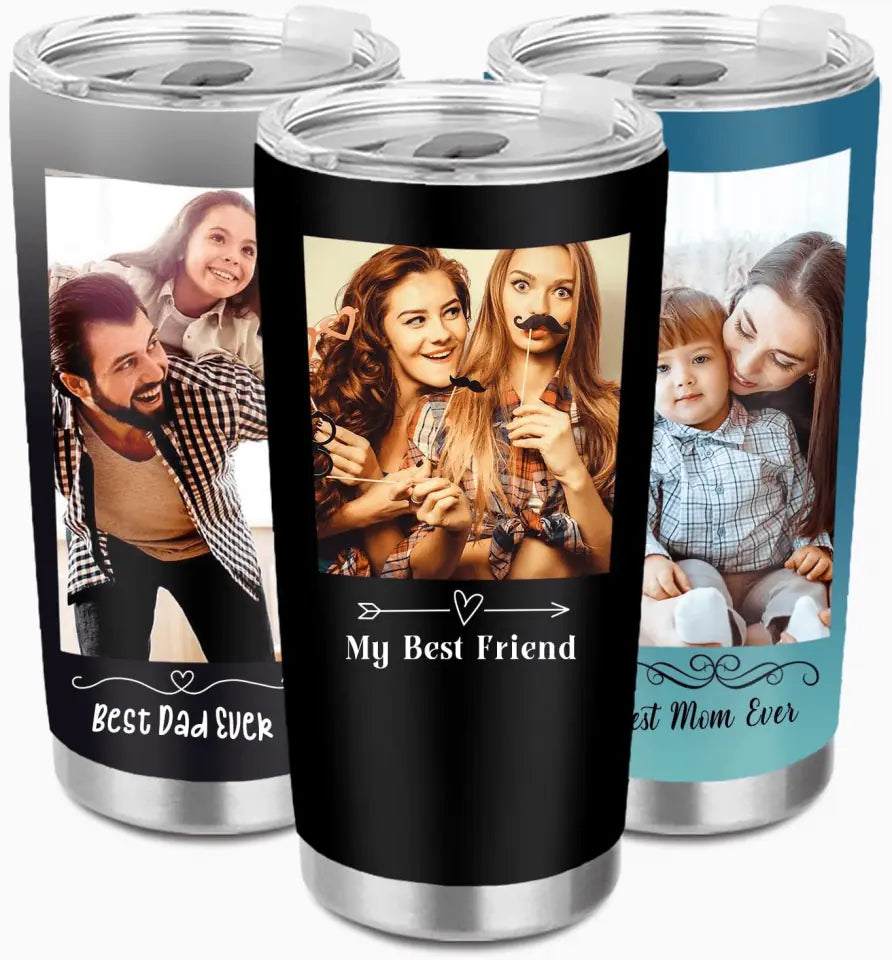 Personalized Photo Tumbler for Dad Mom Families, Double Side Print Stainless Steel Travel Mug Insulated, Custom Image