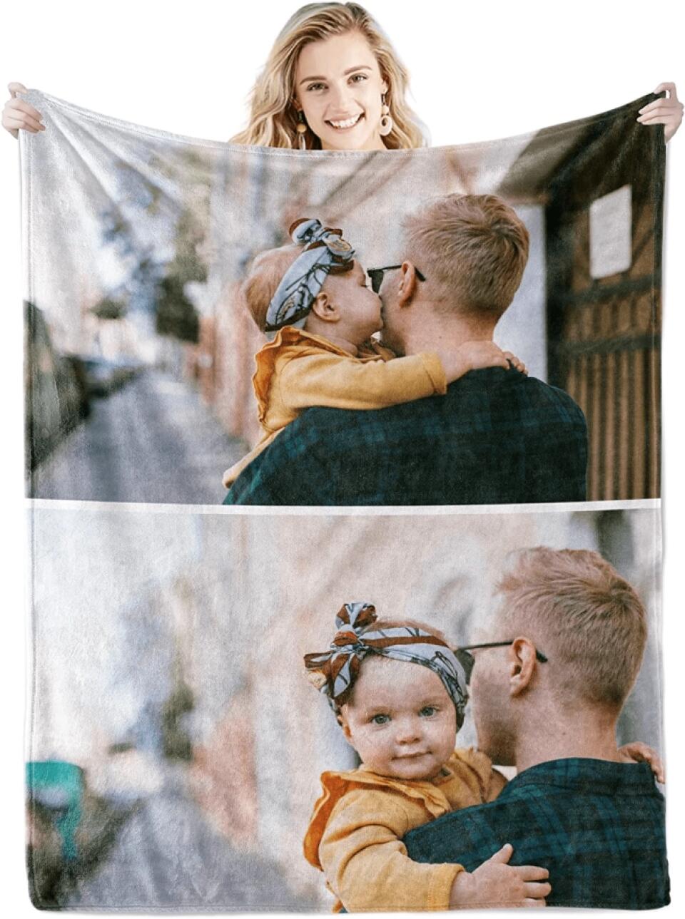 Custom Blanket with Text Picture Collage Customized Throw Blankets, Birthday Anniversary Wedding Gifts Personalized Gift for Dad, Mom, Kids