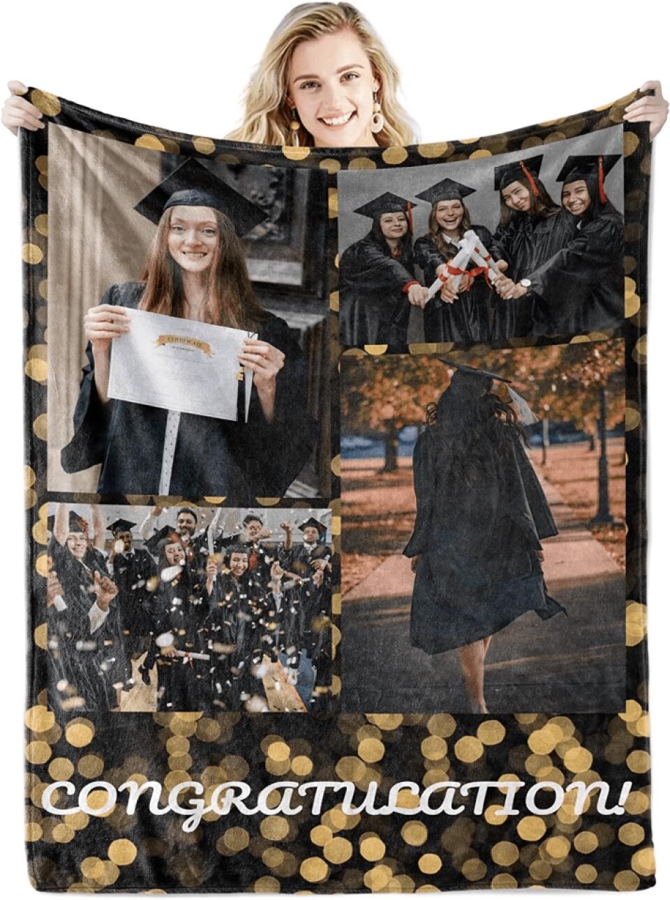 Custom Blanket with Text Picture Collage Customized Throw Blankets, Birthday Anniversary Wedding Gifts Personalized Gift for Dad, Mom, Kids