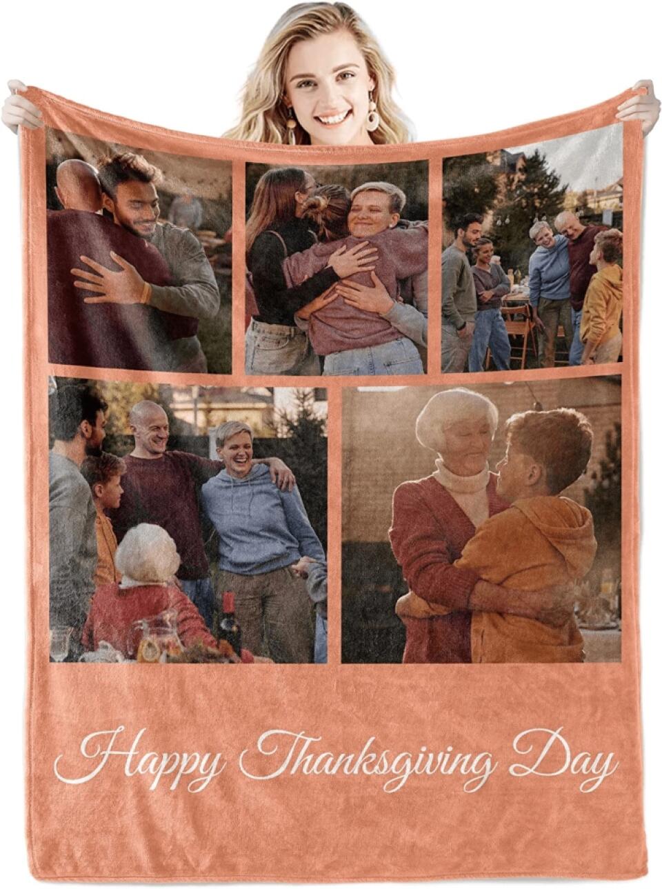 Custom Blanket with Text Picture Collage Customized Throw Blankets, Birthday Anniversary Wedding Gifts Personalized Gift for Dad, Mom, Kids