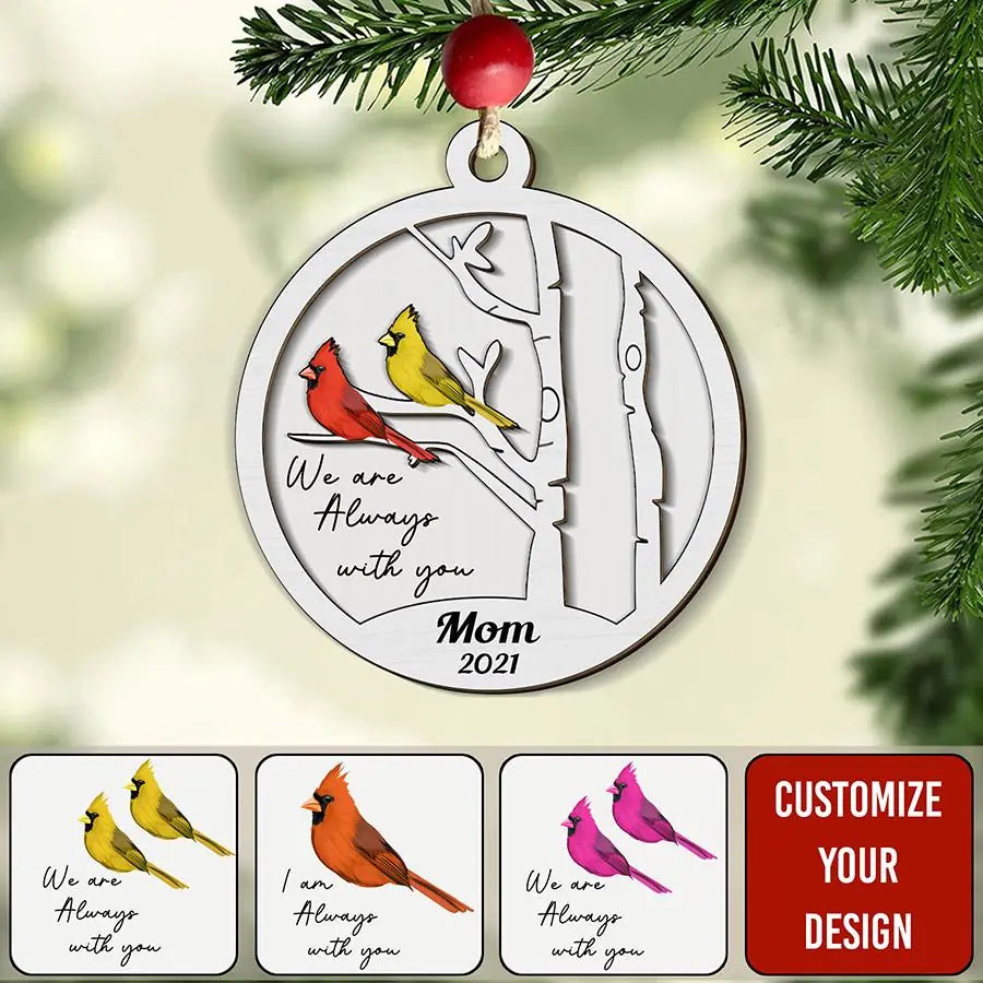 Always With You Holly Branch Cardinal Memorial Photo Personalized Memorial Ornament, Memorial Ornament Gifts, Mom Dad Memorial Ornament