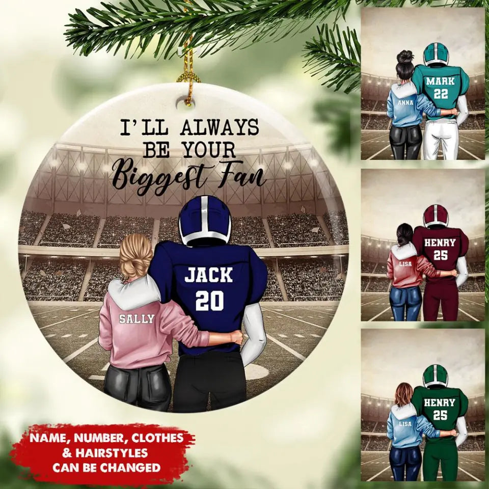 Christmas Gift For Couple, I&#39;ll Be Always Your Biggest Fan Ornaments, Couple Ornament, Personalized Football Ornament, Football Couple Custom Gift