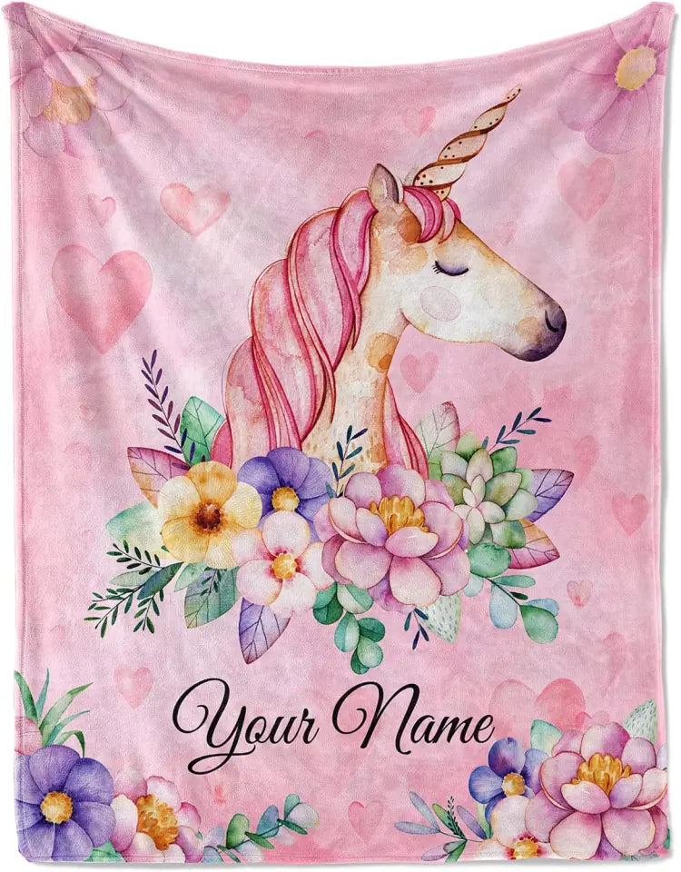 Personalized Custom Unicorn Blanket with Name Gifts for Kids Girls Toddler Birthday Christmas Souvenir Home Bedroom