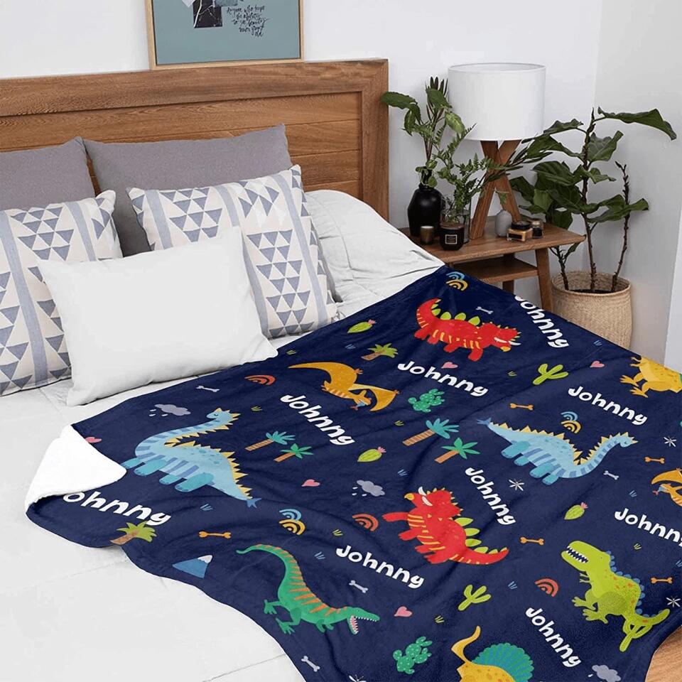 Custom Name Blankets for Baby Boys Girls - Personalized Baby Blankets with Dinosaur Design for Kids - Throw Blanket with Cute Animal