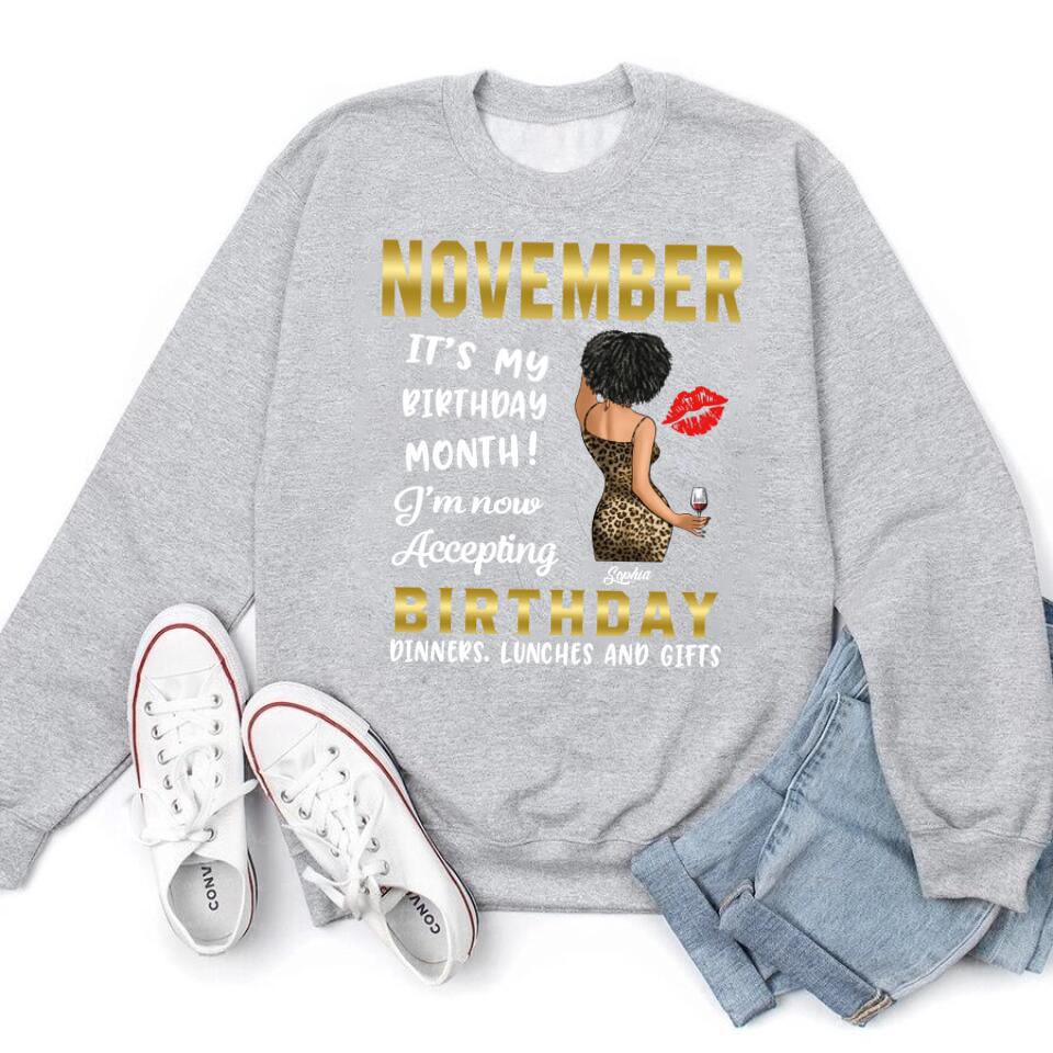 Custom November Birthday Shirt For Woman, Queens Are Born In November Gifts, Melanin Afro Woman Shirt, Black Girl Tee, Afro Queen Gift