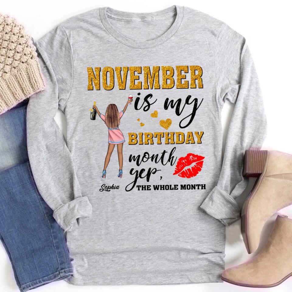 Custom November Birthday Shirt For Woman, Queens Are Born In November Gifts, Melanin Afro Woman Shirt, Black Girl Tee, Afro Queen Gift