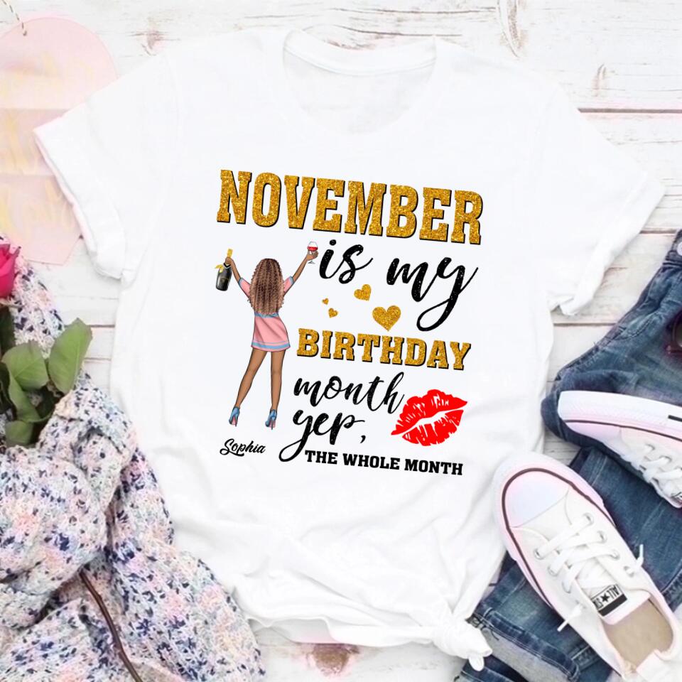 Custom November Birthday Shirt For Woman, Queens Are Born In November Gifts, Melanin Afro Woman Shirt, Black Girl Tee, Afro Queen Gift