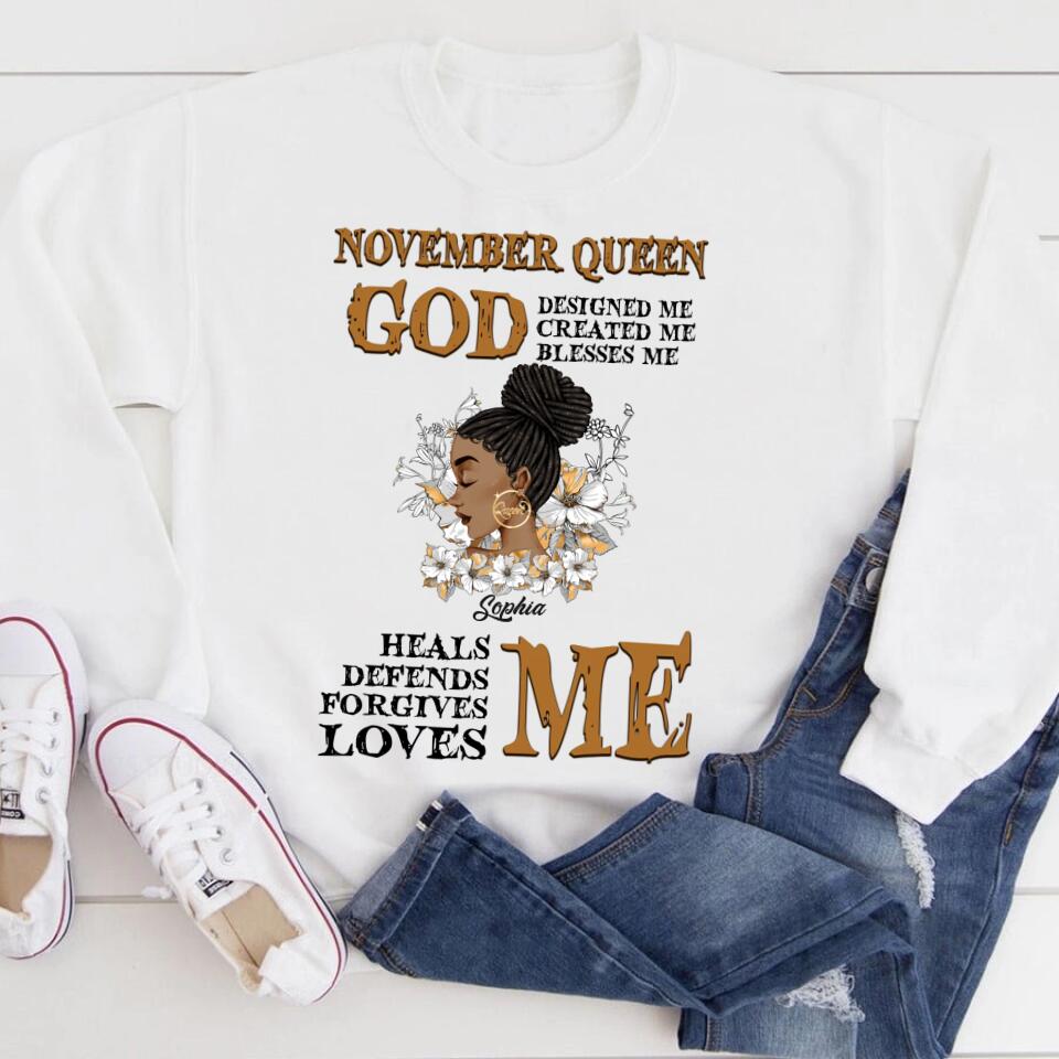 Custom November Birthday Shirt For Woman, Queens Are Born In November Gifts, Melanin Afro Woman Shirt, Black Girl Tee, Afro Queen Gift