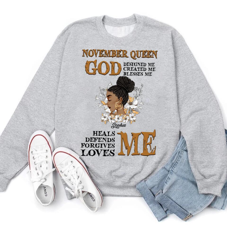 Custom November Birthday Shirt For Woman, Queens Are Born In November Gifts, Melanin Afro Woman Shirt, Black Girl Tee, Afro Queen Gift
