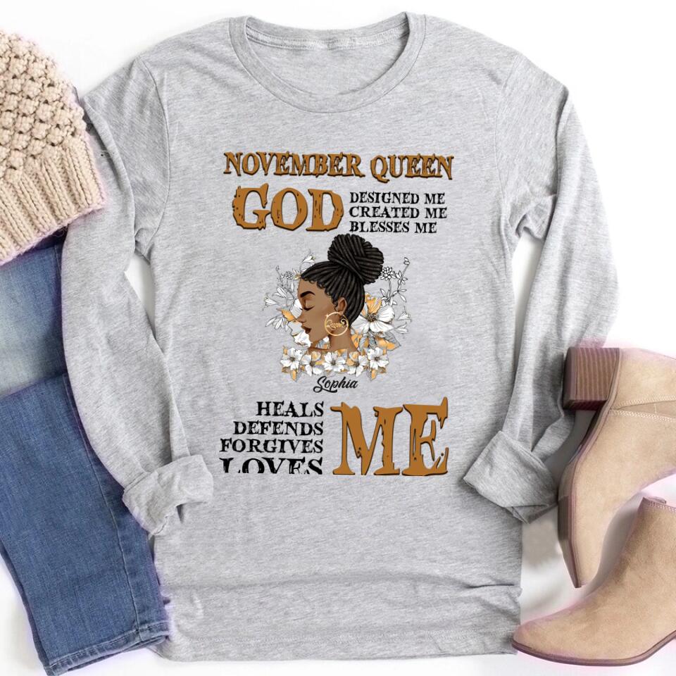 Custom November Birthday Shirt For Woman, Queens Are Born In November Gifts, Melanin Afro Woman Shirt, Black Girl Tee, Afro Queen Gift
