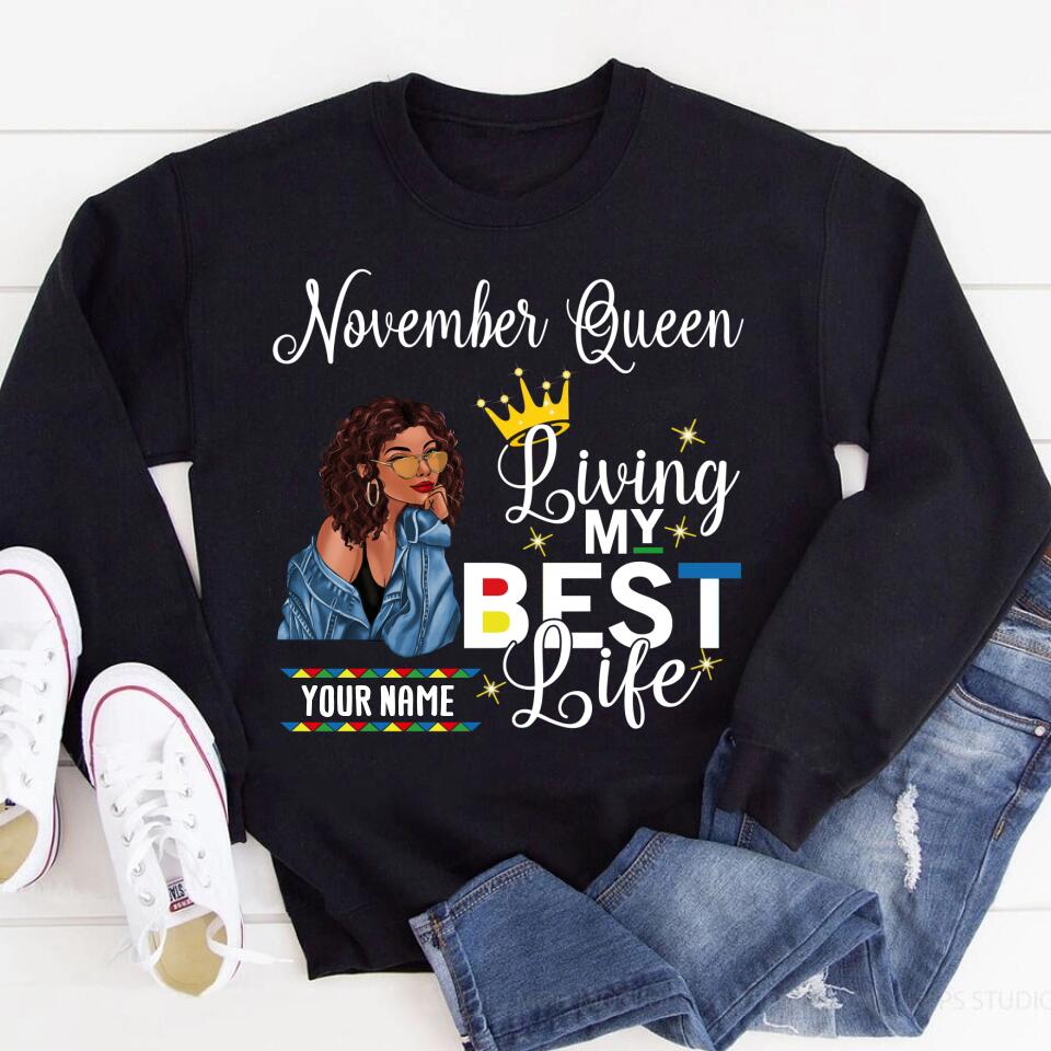 Custom November Birthday Shirt For Woman, Queens Are Born In November Gifts, Melanin Afro Woman Shirt, Black Girl Tee, Afro Queen Gift