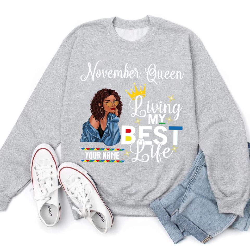 Custom November Birthday Shirt For Woman, Queens Are Born In November Gifts, Melanin Afro Woman Shirt, Black Girl Tee, Afro Queen Gift