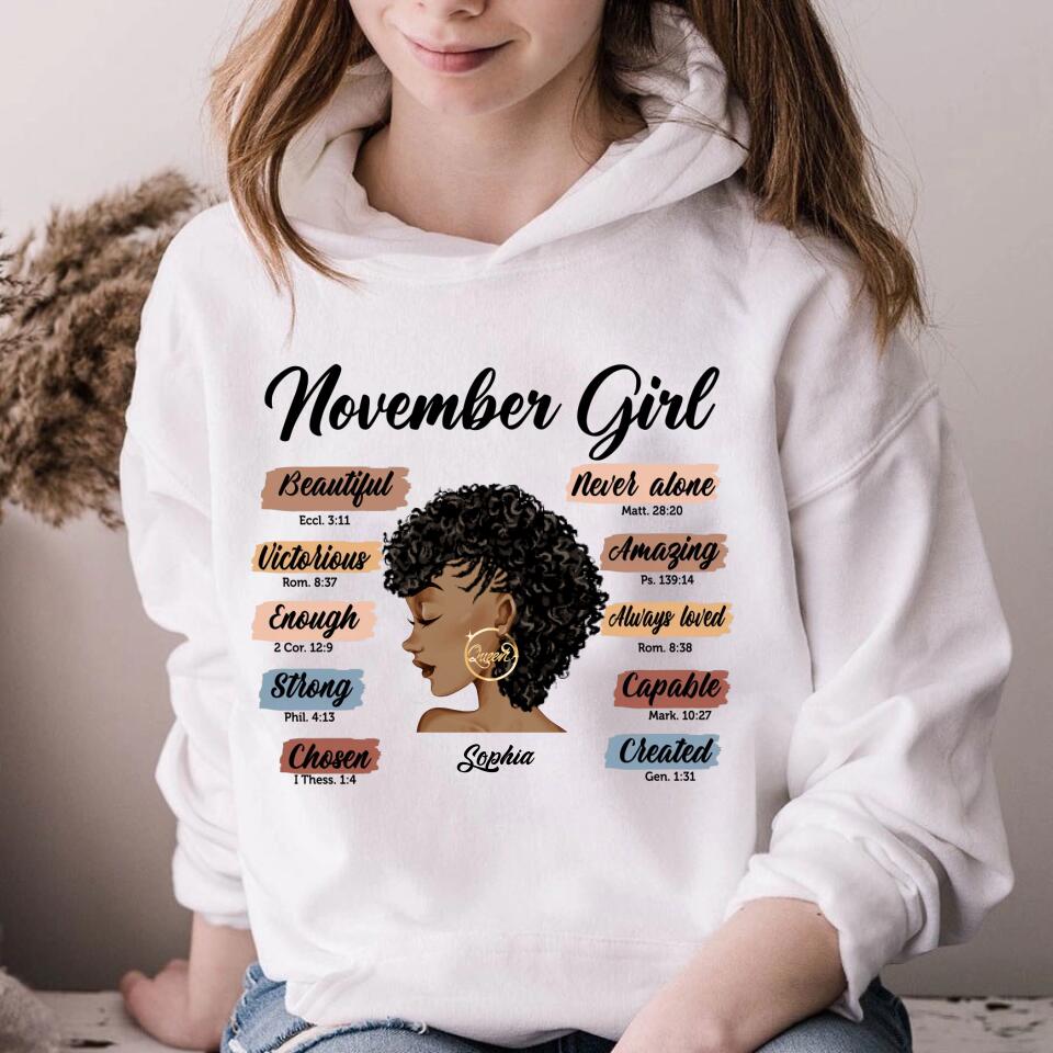 Custom November Birthday Shirt For Woman, Queens Are Born In November Gifts, Melanin Afro Woman Shirt, Black Girl Tee, Afro Queen Gift