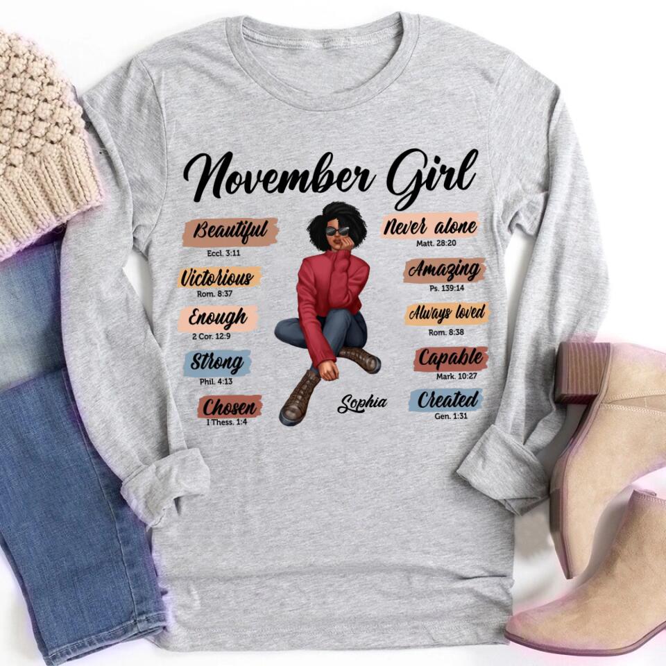 Custom November Birthday Shirt For Woman, Queens Are Born In November Gifts, Melanin Afro Woman Shirt, Black Girl Tee, Afro Queen Gift