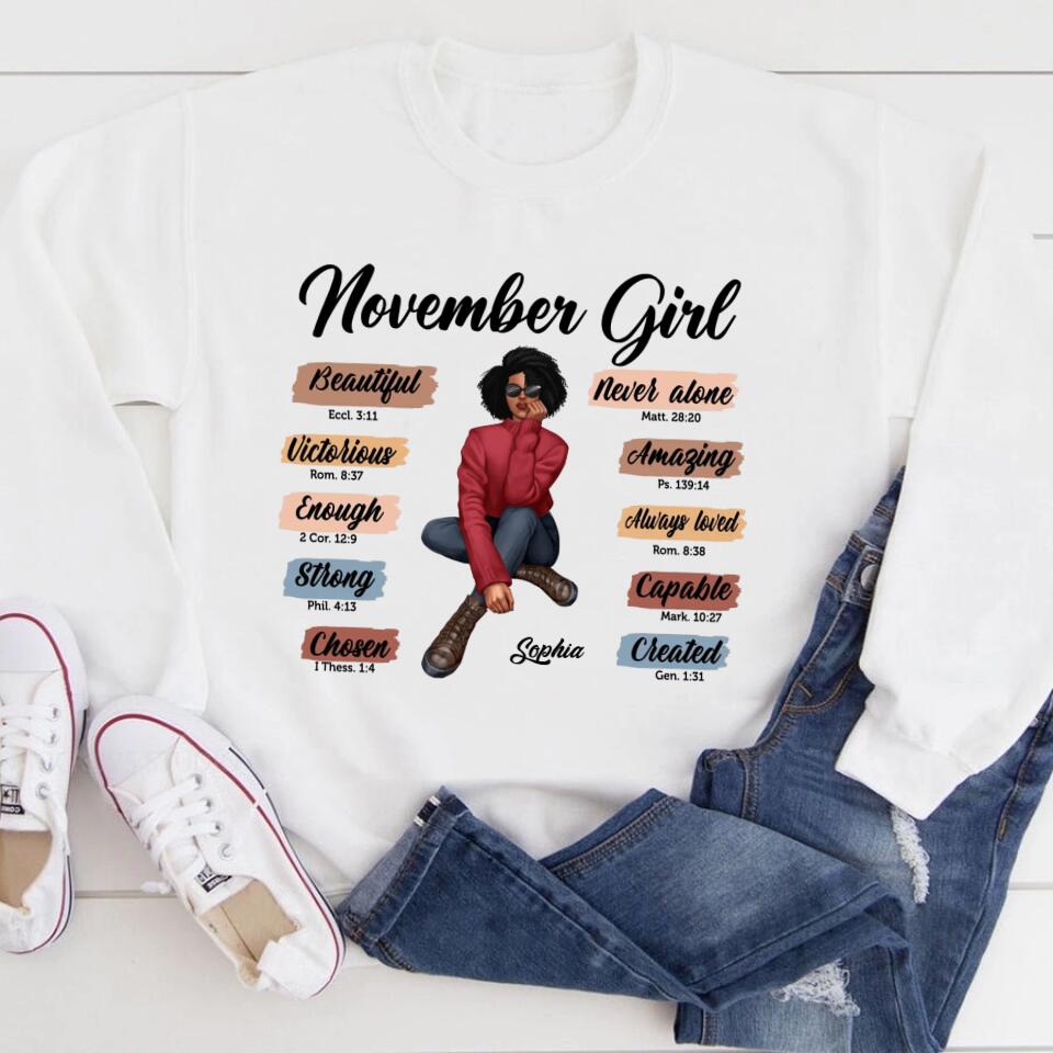 Custom November Birthday Shirt For Woman, Queens Are Born In November Gifts, Melanin Afro Woman Shirt, Black Girl Tee, Afro Queen Gift