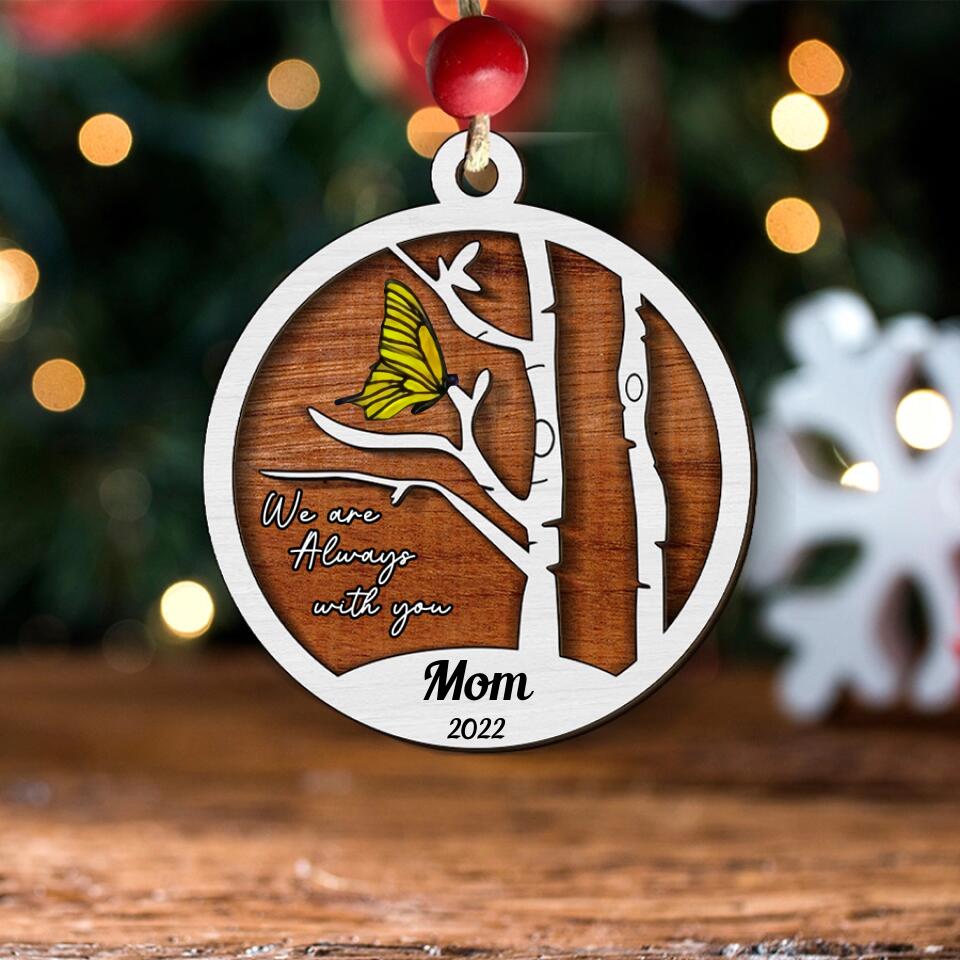 Always With You Holly Branch Butterflies Memorial Personalized Memorial Ornament, Memorial Ornament Gifts, Memorial Ornament