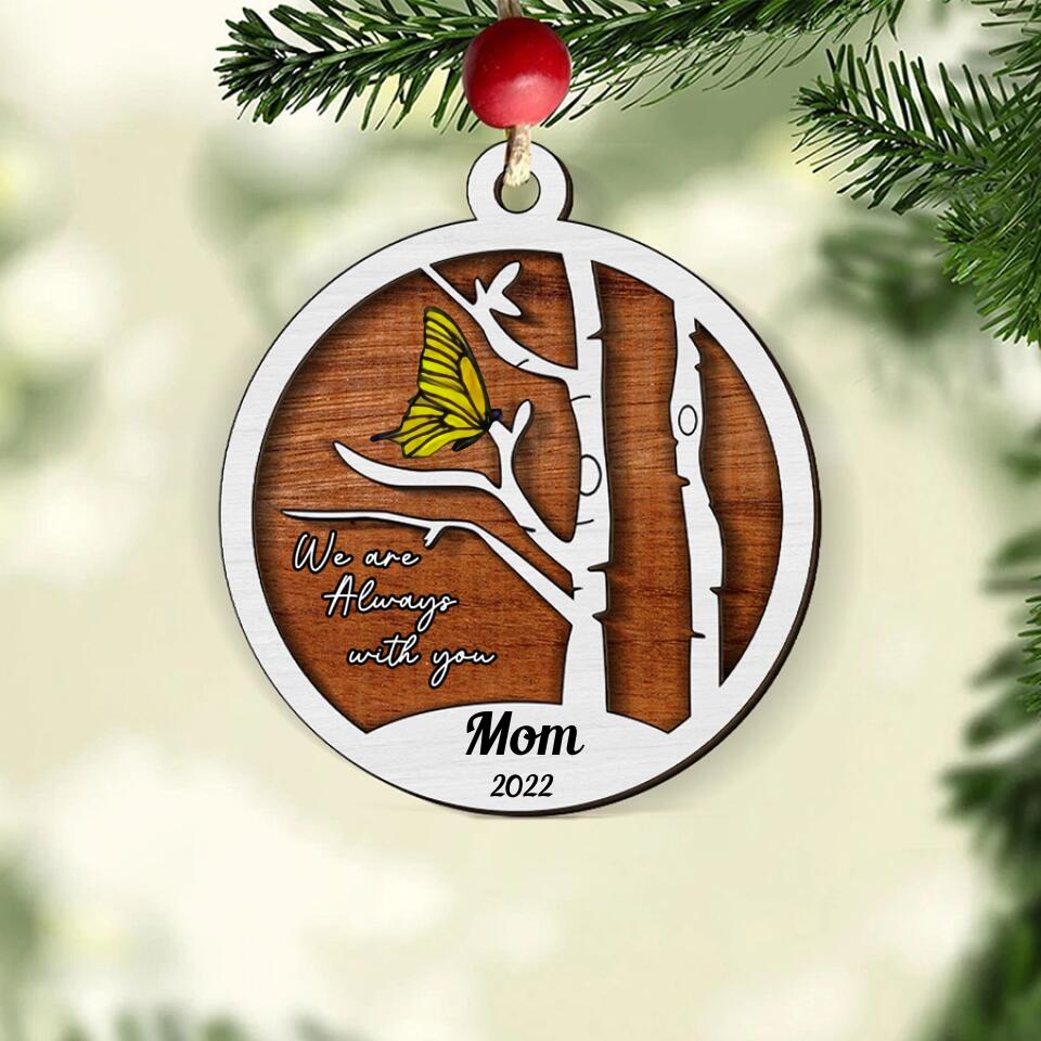 Always With You Holly Branch Butterflies Memorial Personalized Memorial Ornament, Memorial Ornament Gifts, Memorial Ornament