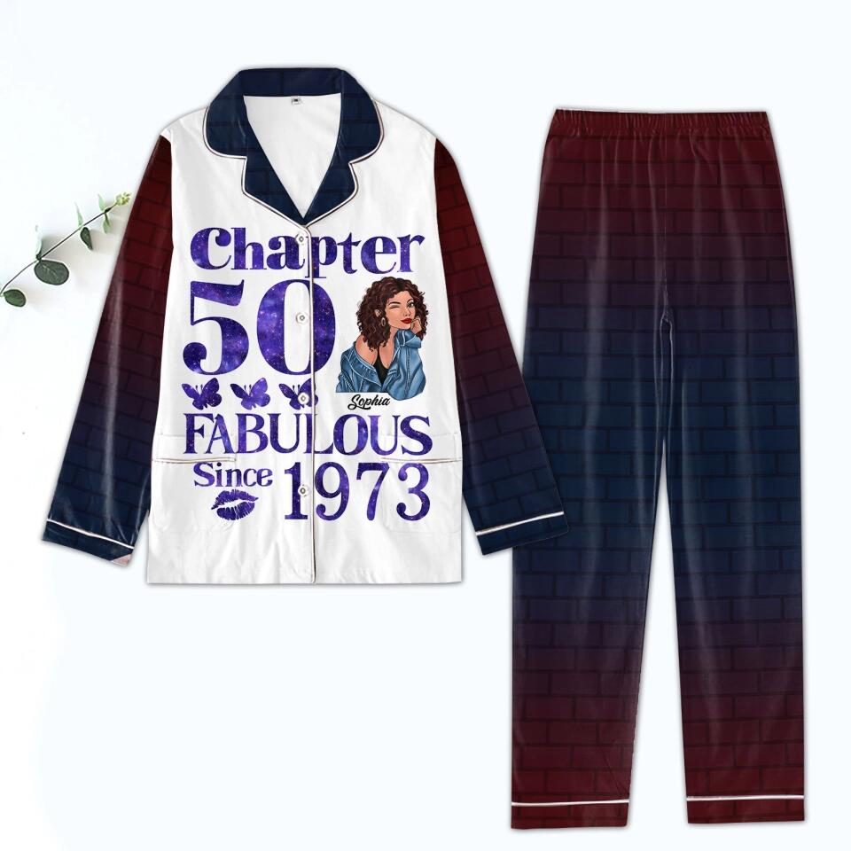 Chapter 50, Fabulous Since 1973 50th Birthday Unique Pajamas Set For Woman, Custom Birthday Pajamas, Her Gifts For 50 Years Old , Turning 50 Birthday Women&#39;s Pajamas Set