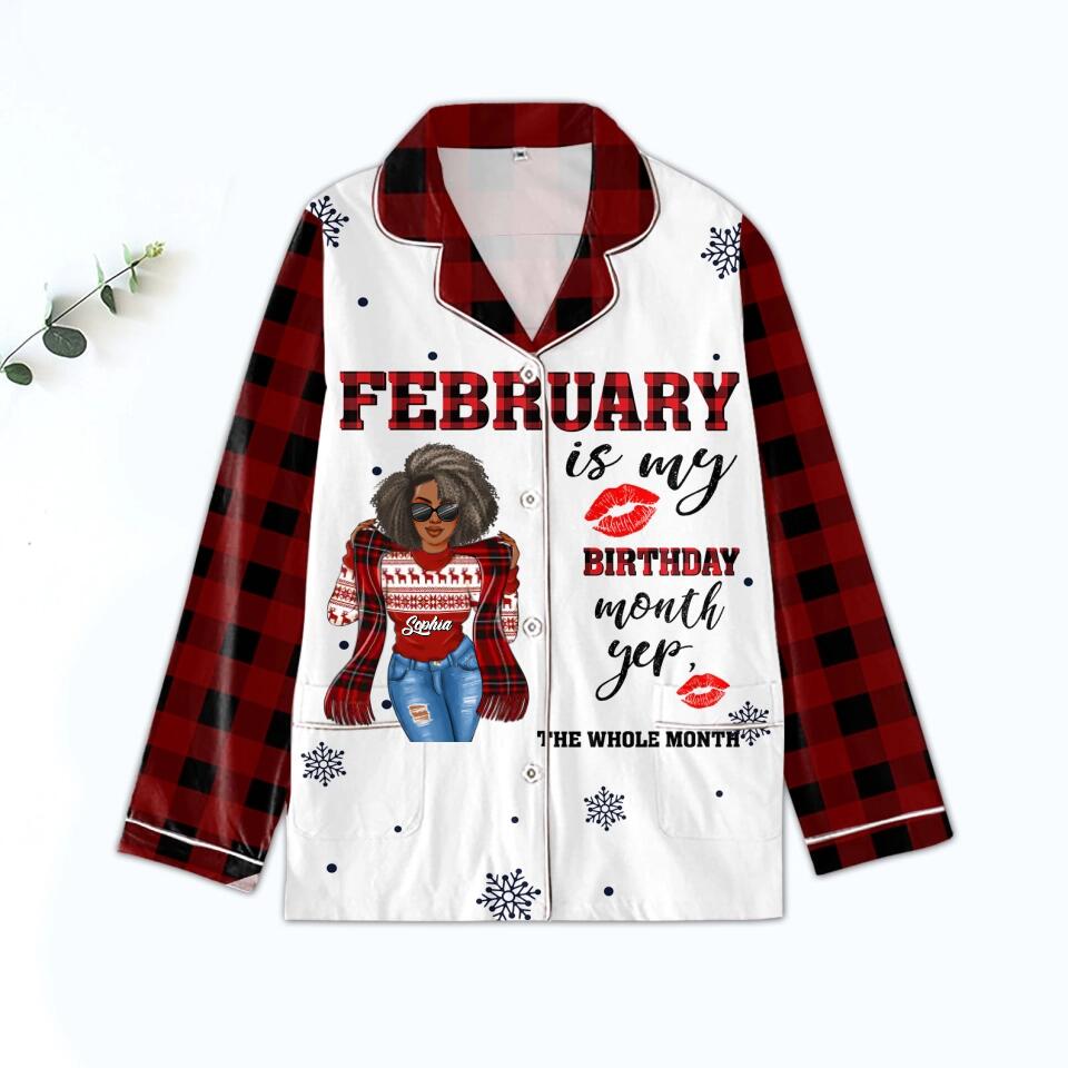 Women&#39;s Pajamas Set For February Woman, A Queen Was Born In February, Birthday Pajamas, Birthday Gifts For February Woman, Custom Birthday Gifts