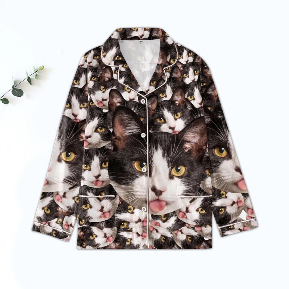 Customized Cat Photo &amp; Text Personalized Cat Shirt - Pet T-shirt custom cat shirts Personalized Upload cat photo Pajama Set