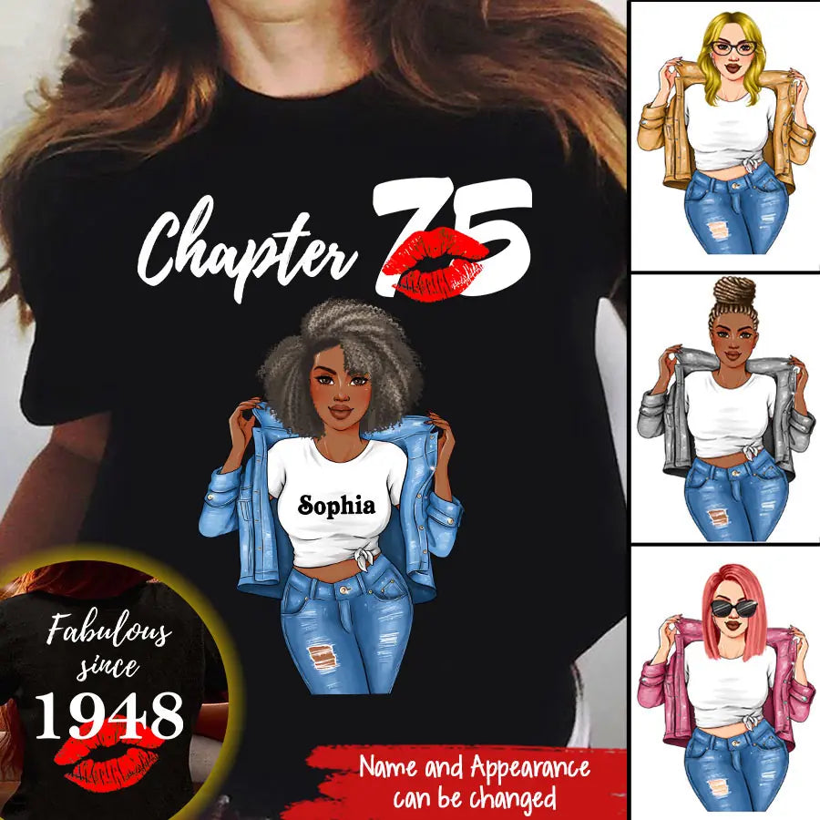 Custom Birthday Shirts, Chapter 75, Fabulous Since 1948 75th Birthday Unique T Shirt For Woman, Her Gifts For 75 Years Old, Turning 75 Birthday Cotton Shirt