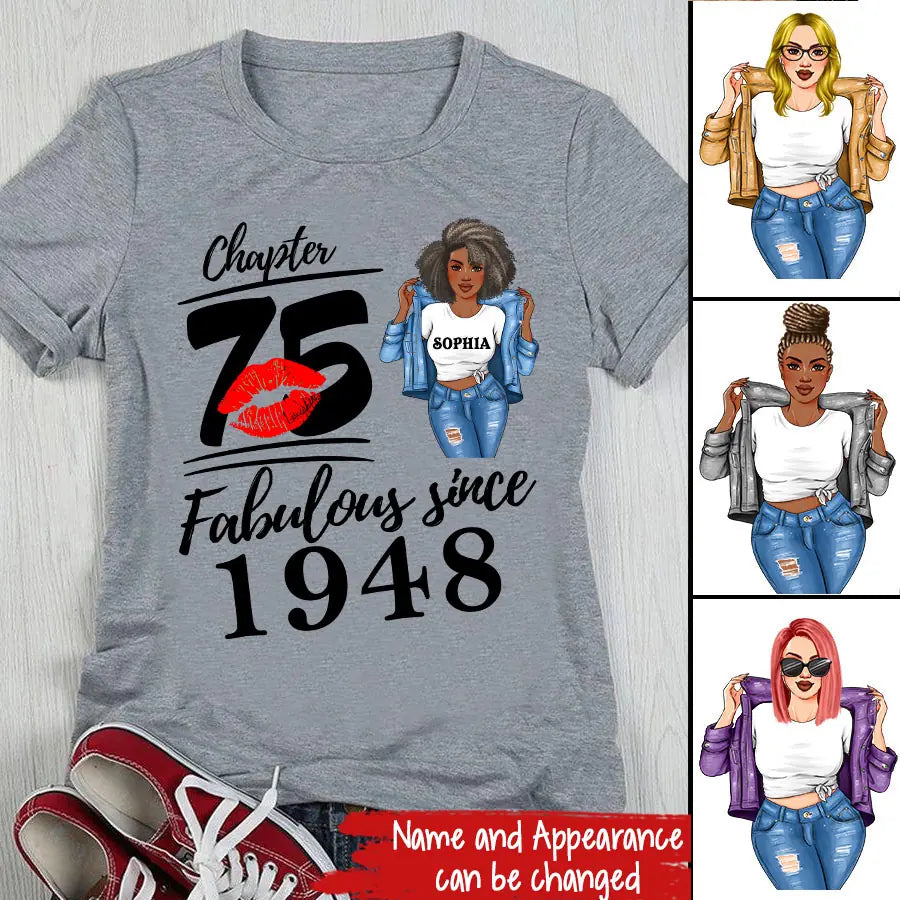 75th birthday shirts for her, Personalised 75th birthday gifts, 1948 t shirt, 75 and fabulous shirt, 75th birthday shirt ideas, gift ideas 75th birthday woman