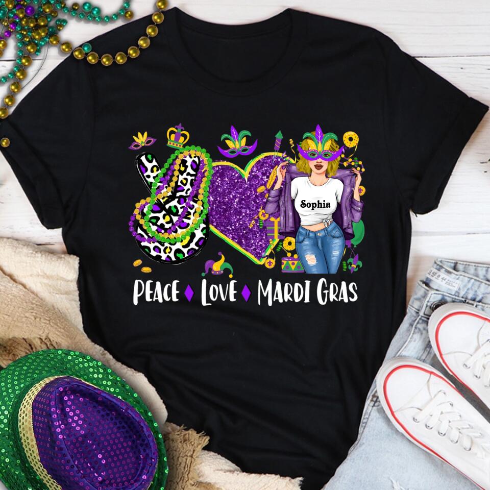 Peace Love Mardi Gras Shirt, Mardi Gras Shirt, Peace Shirt, Mardi Gras Gifts, Custom Mardi Gras Shirt, Mardi Gras Carnival Shirt