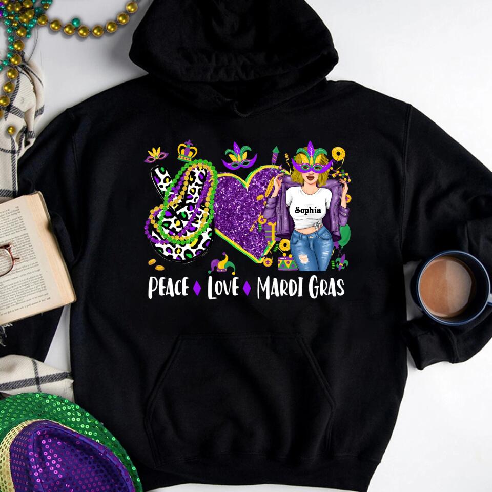 Peace Love Mardi Gras Shirt, Mardi Gras Shirt, Peace Shirt, Mardi Gras Gifts, Custom Mardi Gras Shirt, Mardi Gras Carnival Shirt