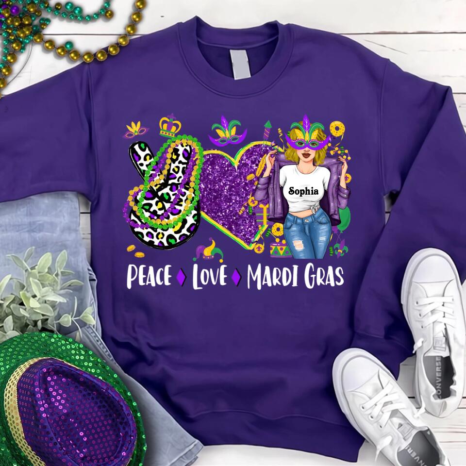 Peace Love Mardi Gras Shirt, Mardi Gras Shirt, Peace Shirt, Mardi Gras Gifts, Custom Mardi Gras Shirt, Mardi Gras Carnival Shirt