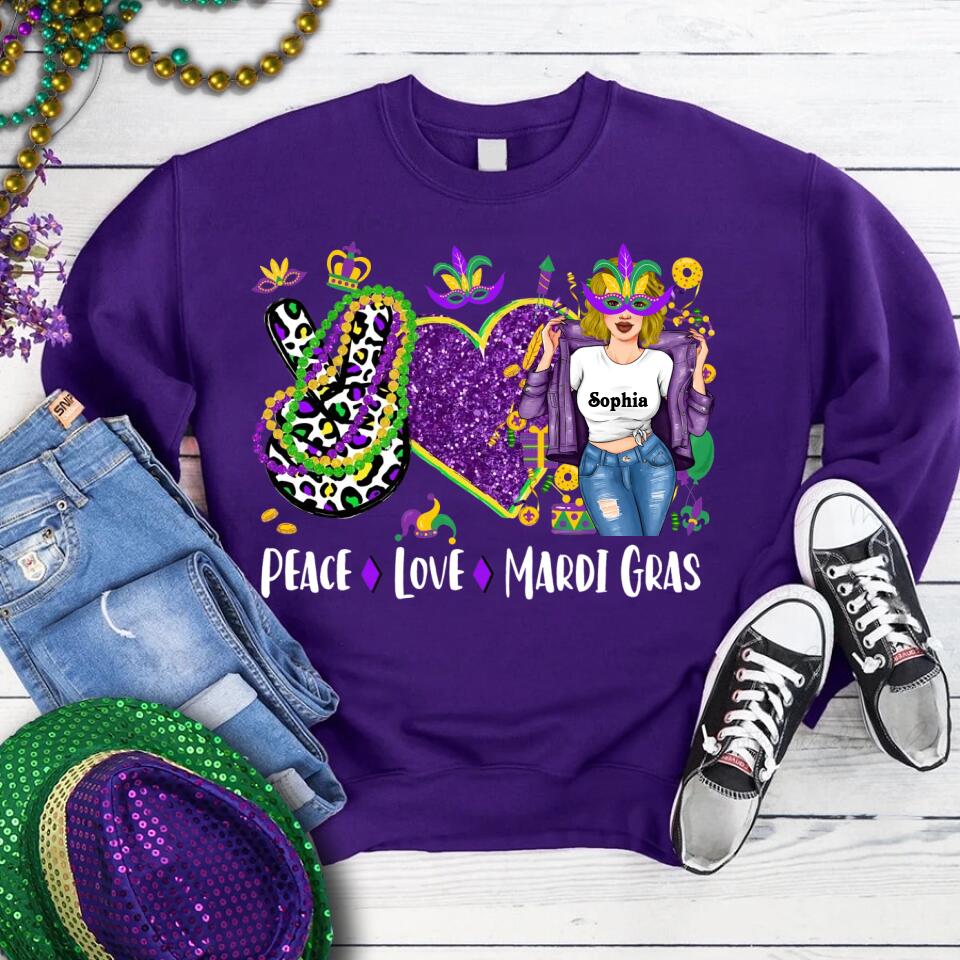 Peace Love Mardi Gras Shirt, Mardi Gras Shirt, Peace Shirt, Mardi Gras Gifts, Custom Mardi Gras Shirt, Mardi Gras Carnival Shirt