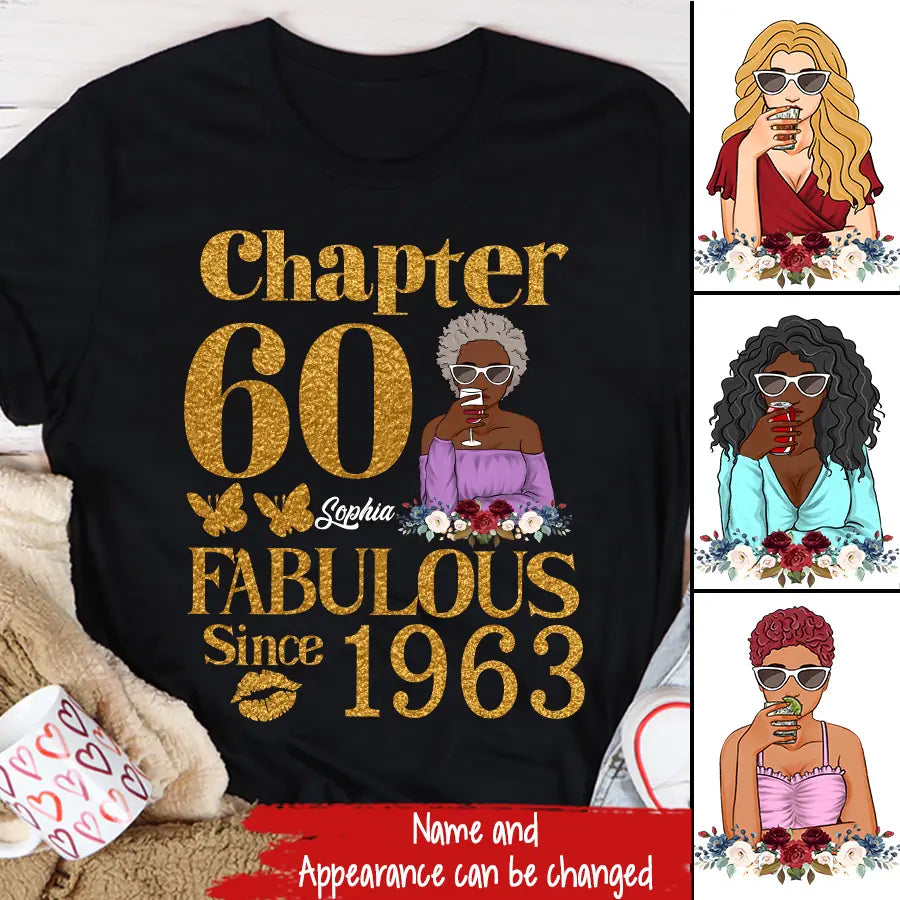 Chapter 60, Fabulous Since 1963 60th Birthday Unique T Shirt For Woman, Custom Birthday Shirt, Her Gifts For 60 Years Old , Turning 60 Birthday Cotton Shirt