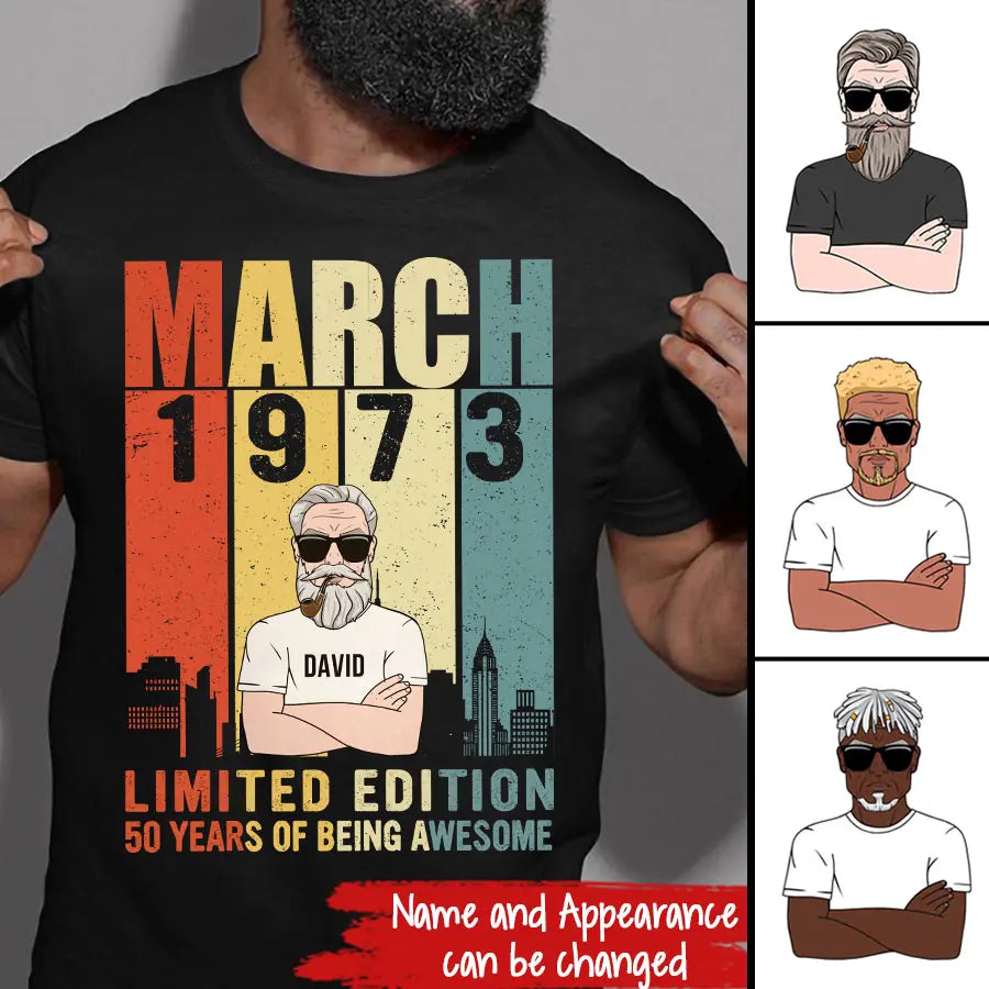 March Birthday Shirt, 1973 Shirt, Custom Birthday Shirt, Old Man, Who Was Born In March Tee, March Birthday Shirts For Man, March Birthday Gifts