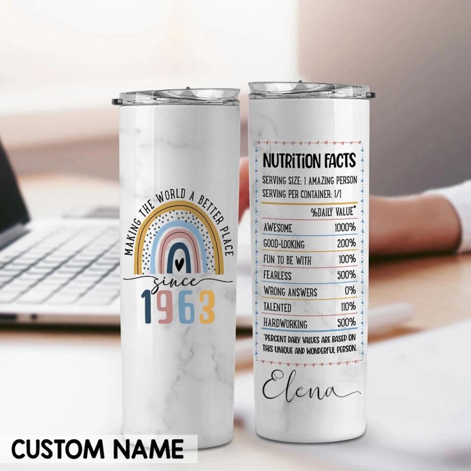 Personalized Skinny Tumbler - 60th Birthday Tumbler, Personalized 60th Birthday Gifts, Gifts For Women Turning 60, 60 And Fabulous