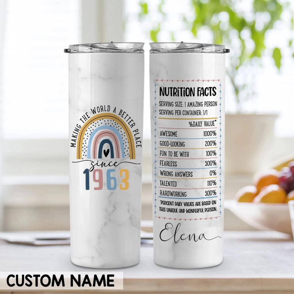 Personalized Skinny Tumbler - 60th Birthday Tumbler, Personalized 60th Birthday Gifts, Gifts For Women Turning 60, 60 And Fabulous