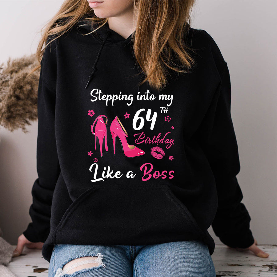 Stepping into my 64th Birthday Like a Boss, 64th birthday unique gifts for woman, 64th birthday ideas, Turning 64 years old cotton shirt