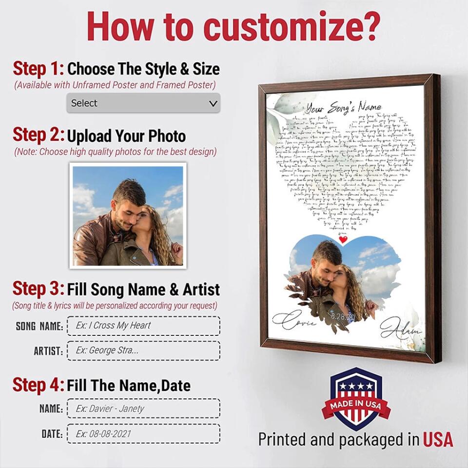 Personalized Song Lyrics Poster With Photo Custom Canvas Prints Couples Gifts For Him And Her Print Canvas Art