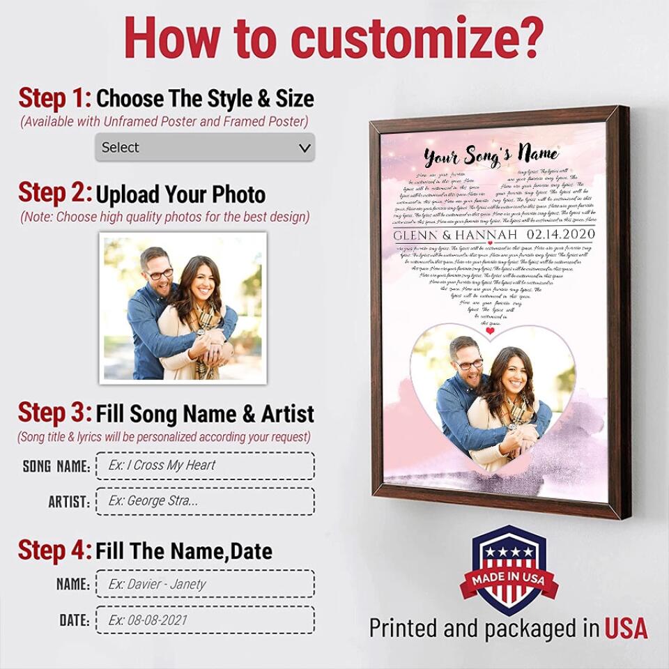 Personalized Song Lyrics Canvas With Photo Custom Poster Printing Music Poster Gifts For Wife Gifts For Husband Print Canvas Art