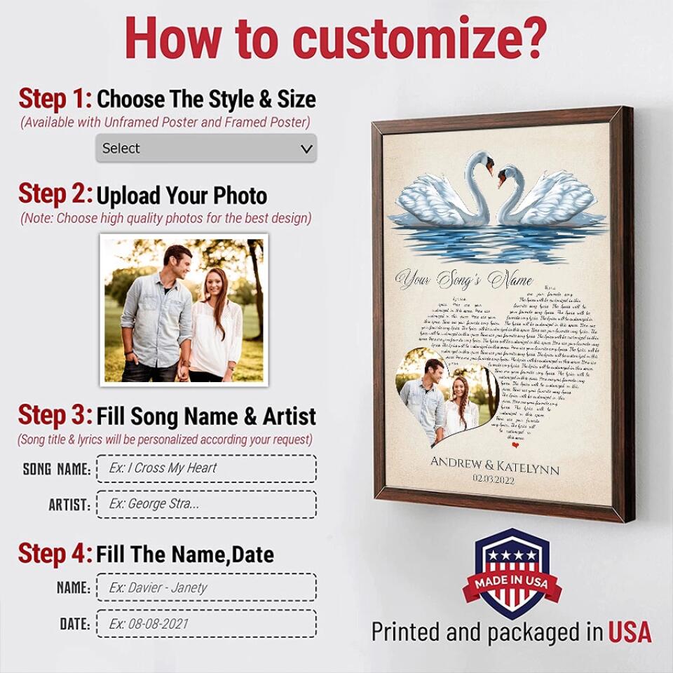 Personalized Song Lyrics Poster Prints Photo Custom Poster Printing Music Poster Gifts Wife Birthday Best Gifts For Husbands Decorative Wall Hanging