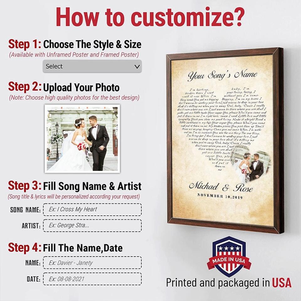 Personalized Song Lyrics Poster With Photo Custom Canvas Prints Music Poster Anniversary Gifts For Him Anniversary Gifts For Her Photo Wall Art