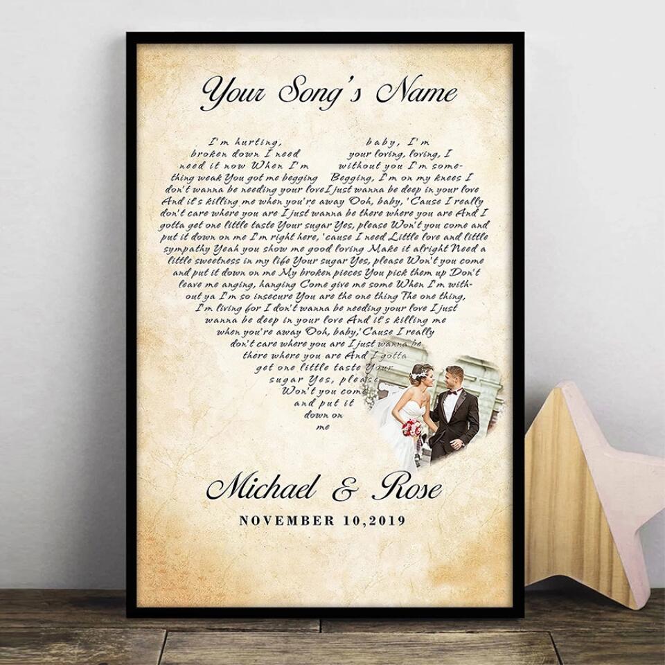 Personalized Song Lyrics Poster With Photo Custom Canvas Prints Music Poster Anniversary Gifts For Him Anniversary Gifts For Her Photo Wall Art