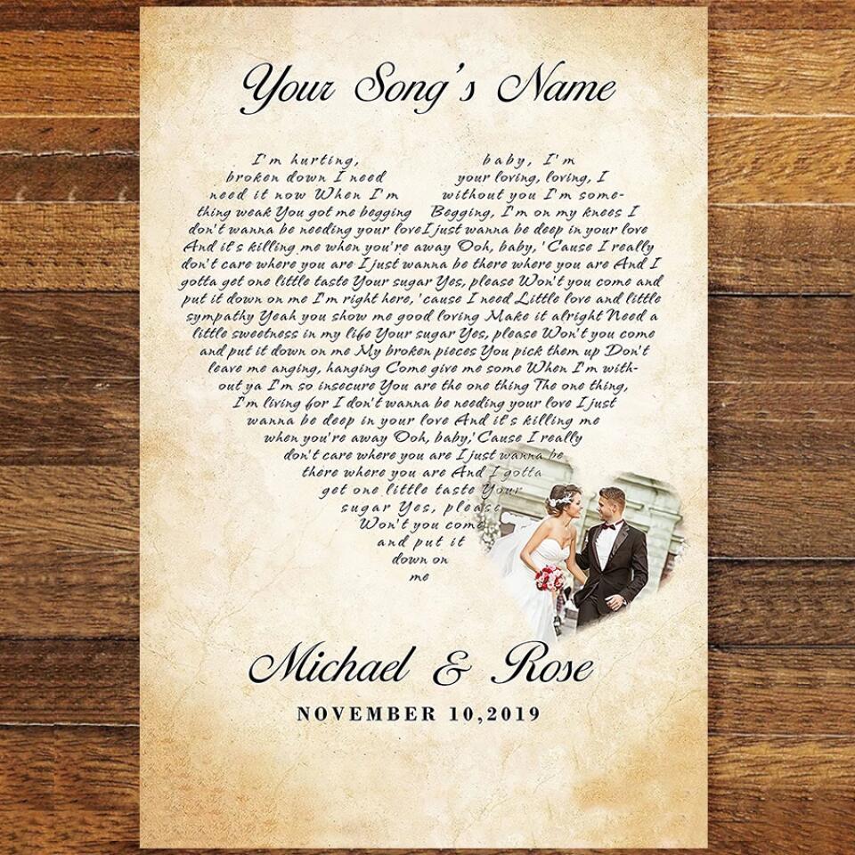 Personalized Song Lyrics Poster With Photo Custom Canvas Prints Music Poster Anniversary Gifts For Him Anniversary Gifts For Her Photo Wall Art