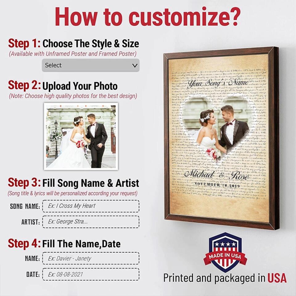 Personalized Song Lyrics Poster Prints Photo Custom Poster Printing Music Poster Romantic Gifts For Her Romantic Gifts For Him Photo Wall Art