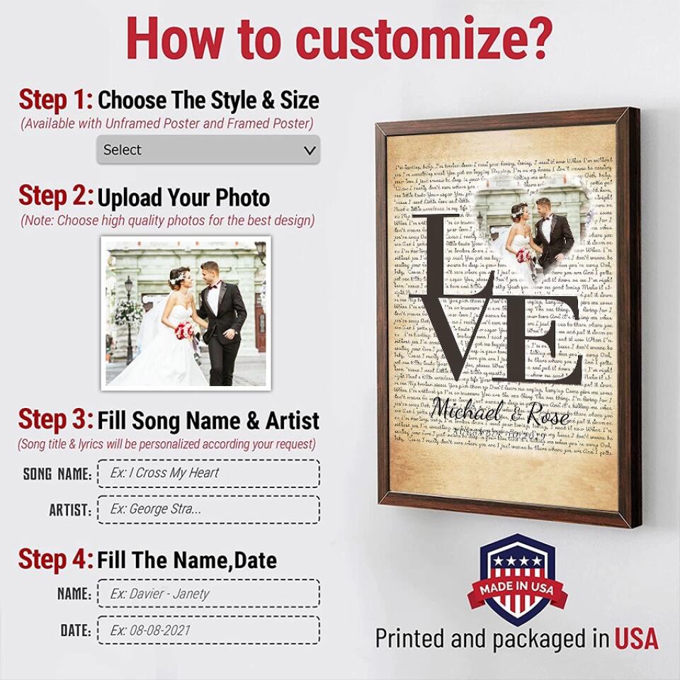 Personalized Song Lyrics Canvas Prints Photo Custom Poster Printing  Music Poster Personalized Anniversary Gifts Wedding Anniversary Gifts Print Canvas Art