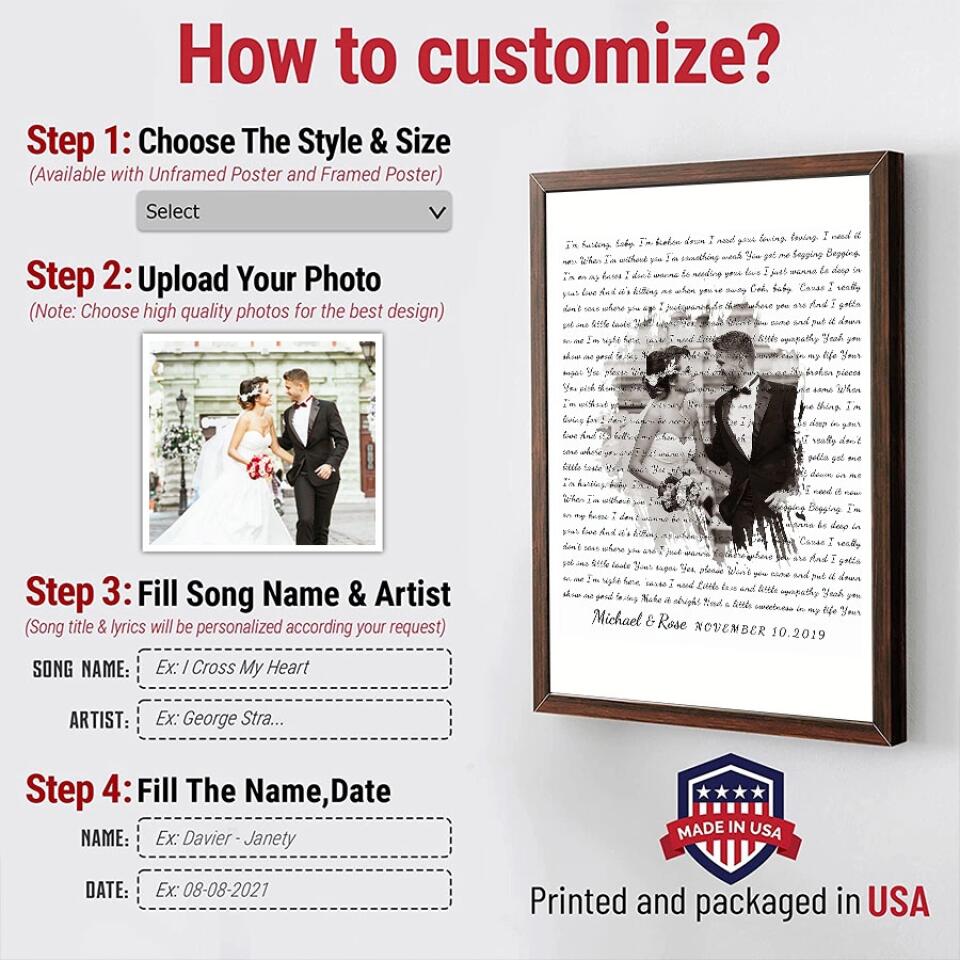 Personalized Song Lyrics Poster With Photo Custom Canvas Prints Couples Gifts For Him And Her Print Canvas Art