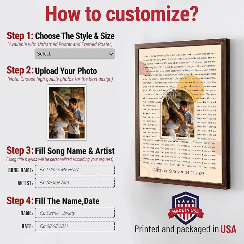Personalized Song Lyrics Canvas Prints Photo Custom Poster Printing Music Poster Wedding Gifts For Husband Gifts For Wife Hanging Wall Art